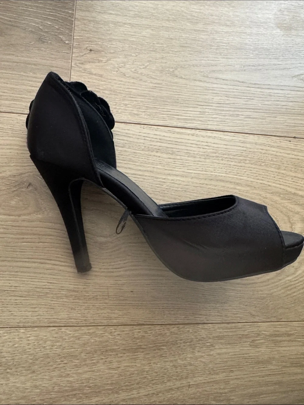 Forever 21 Black Floral Peep-Toe Stiletto Heels